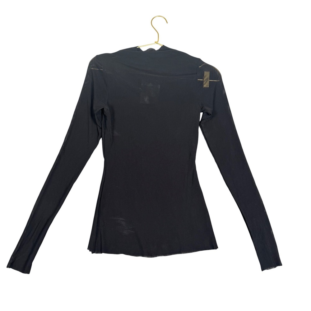 Naked Wardrobe Black Sheer Mesh High Neck Long Sleeve Top NW-T4913-M Womens M